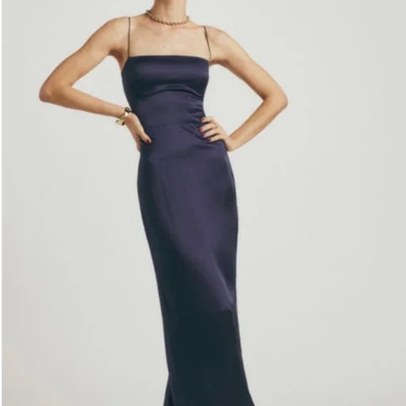 Reformation Frankie Navy Blue Silk Dress. Spaghetti strap & midi. Petite. - Picture 2 of 4